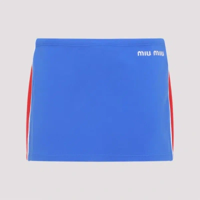 Miu Miu Mini Skirt With Logo-lettering In Blue