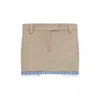 Miu Miu Skirt With Back Slit Pockets And Plaid Trim In Beige