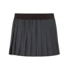 Miu Miu Elastic Waistband Pleated Mini Skirt In Gray