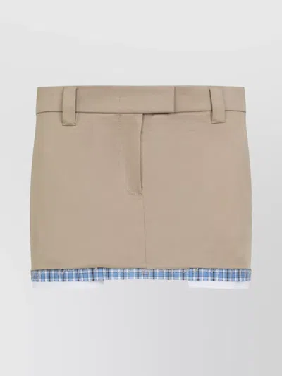 MIU MIU SKIRT WITH BACK SLIT POCKETS AND PLAID TRIM