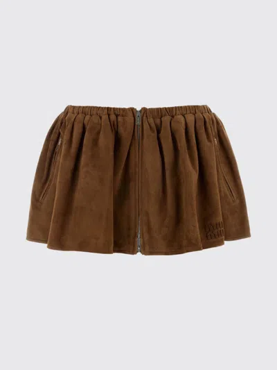 Miu Miu Camel Suede Mini Skirt In Brown