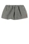Miu Miu Mini Skirt With Embroidered Cotton Checkered Pattern In Black