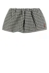 Miu Miu Mini Skirt With Embroidered Cotton Checkered Pattern In Black
