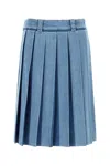 Miu Miu Skirt Denim With Belt Loops And Pleated Design In Blue
