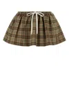 Miu Miu Embroidered Wool Mini Skirt Drawstring Detail In Green