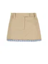 Miu Miu Cotton Skirt With Check Insert On The Bottom In Beige