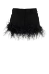 Miu Miu Feather-trimmed Grain De Poudre Miniskirt In Black