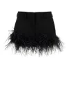 Miu Miu Feather-trimmed Grain De Poudre Miniskirt In Black