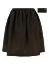 Miu Miu Nylon Skirt With Gathered Detail And Elastic Waistband In Black