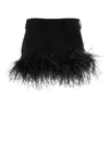 Miu Miu Feather-trimmed Grain De Poudre Miniskirt In Black