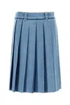 Miu Miu Lightweight Denim Pleated Mini Skirt In Blue