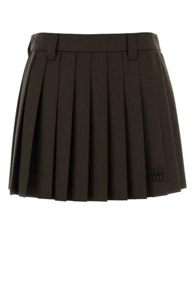 Miu Miu Chocolate Wool Mini Skirt In Brown