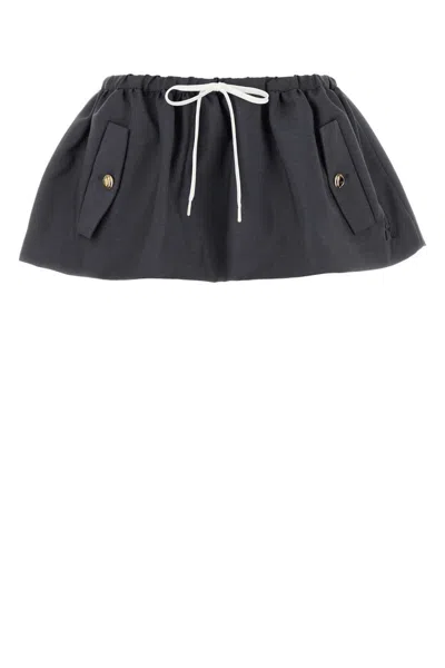 Miu Miu Dark Grey Mohair Blend Mini Skirt In Black