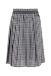 Miu Miu Check Pleated Skirt Elasticated Waistband In Gray