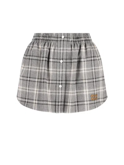 Miu Miu Cotton Midi Skirt In Gray