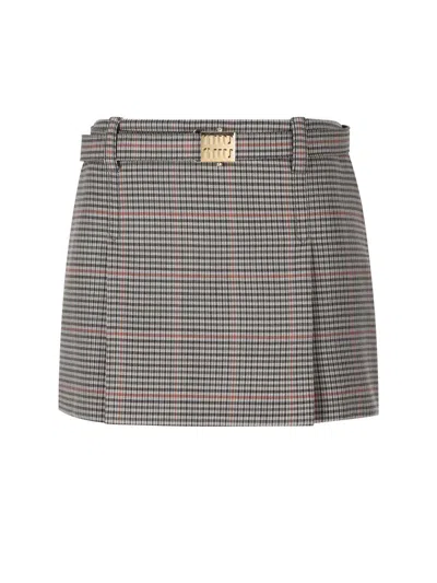 Miu Miu Embroidered Wool Mini Skirt In Multi