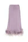 Miu Miu Feather Trim Satin Skirt In Purple