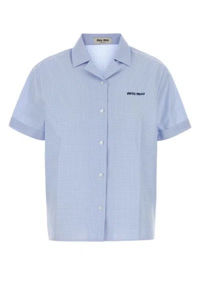 Miu Miu Sky Blue Check Cotton Shirt