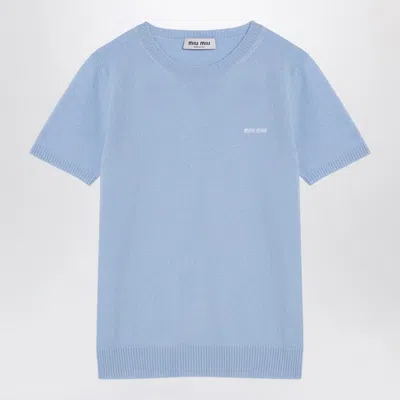 Miu Miu Sky-blue Short-sleeved Cashmere Sweater Women