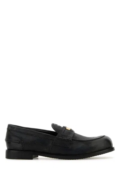 MIU MIU MIU MIU SLATE LEATHER LOAFERS