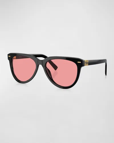Miu Miu Sleek Acetate Round Sunglasses In Black