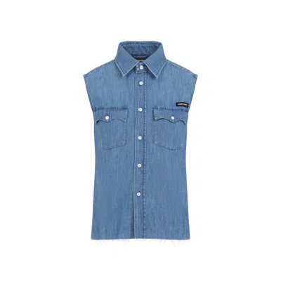 Miu Miu Sleeveless Chambray Shirt In Blue