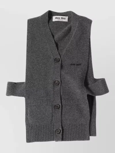 Miu Miu Knitwear Top Sleeveless Ribbed Hem Pockets In Gray