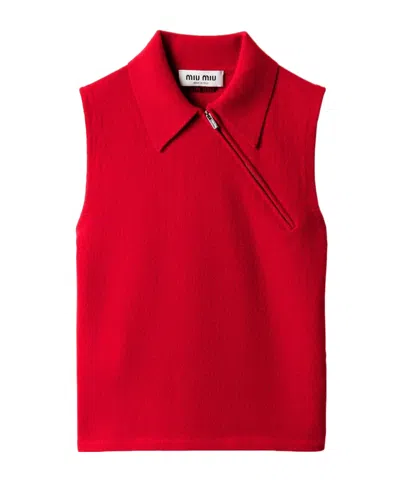 Miu Miu Sleeveless Cashmere Polo Shirt In Multi