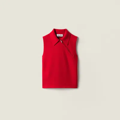 Miu Miu Sleeveless Cashmere Polo Shirt In Red
