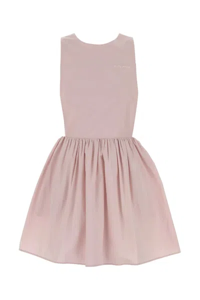 Miu Miu Sleeveless Cotton Poplin Dress In Pink