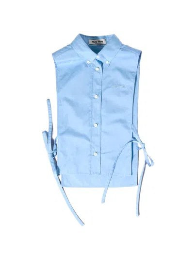 Miu Miu Sleeveless Cotton Poplin Shirt In Blue