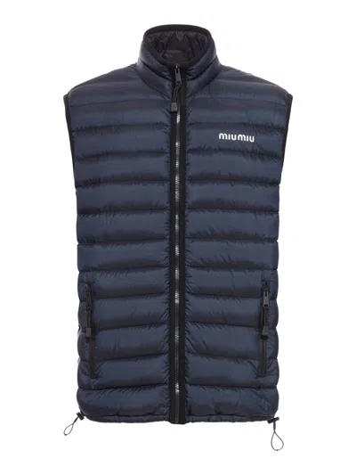 Miu Miu Sleeveless Down Jacket In Blue
