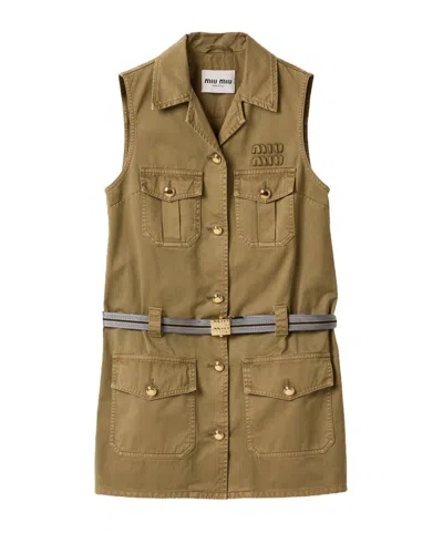 MIU MIU MIU MIU GARMENT-DYED BELTED MINI DRESS
