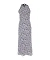 Miu Miu Long Floral Print Crepe De Chine Dress In Gray