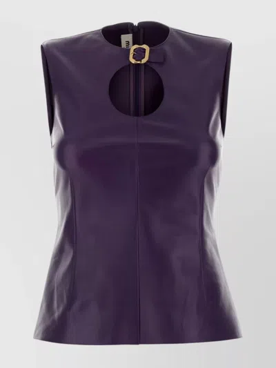 MIU MIU SLEEVELESS FITTED LEATHER TOP FEATURING BUCKLE