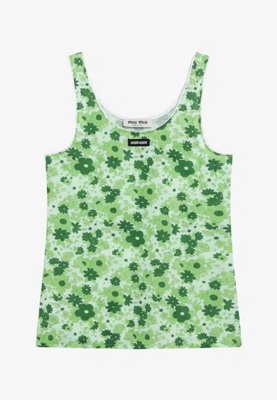 Miu Miu Sleeveless Floral Tank Top In Multi