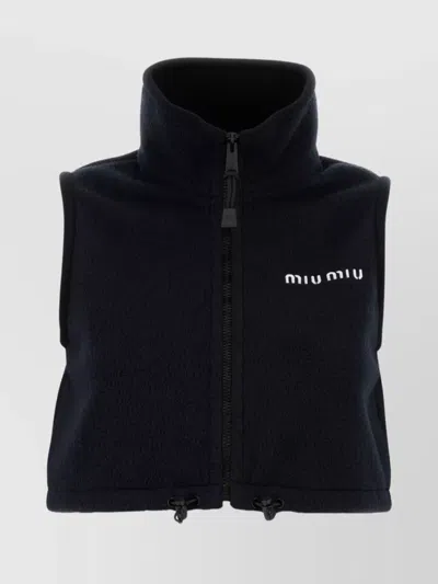 Miu Miu Sleeveless High Collar Drawstring Vest In Black