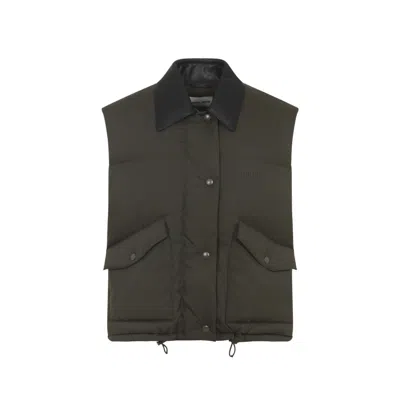 Miu Miu Sleeveless Padded Jacket With Smooth Collar In Green