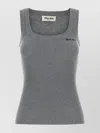 Miu Miu Sleeveless Ribbed Cotton Tank Top In Gray
