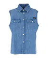 Miu Miu Cotton Shirt With Chest Flap Pockets In Blue