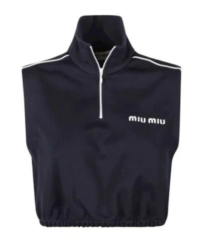 Miu Miu Sleeveless High-neck Crop Top In Black