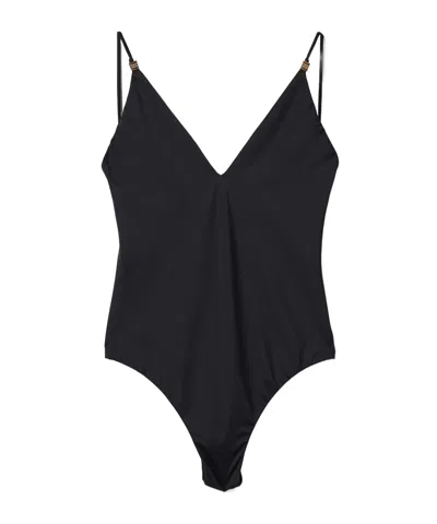 Miu Miu Sleeveless V-neck One-piece Swimsuit In Black