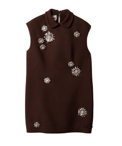 Miu Miu Sleeveless Wool Short Dress In Black