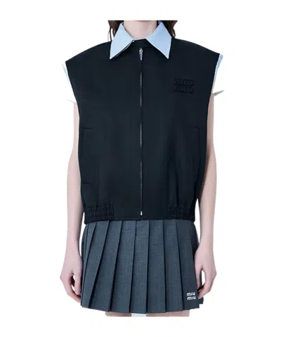 Miu Miu Sleeveless Zipper Vest In Blue