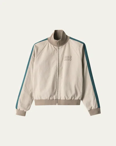 Miu Miu Sleeve-stripe Zip Track Jacket In Neutral