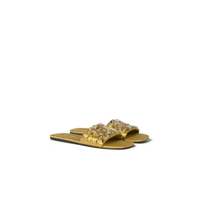 Miu Miu Slider Sandals With Crystals In Yellow