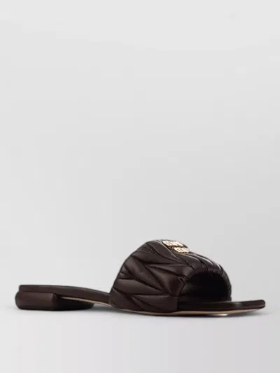 Miu Miu Slides Flat Sole Open Toe Quilted Design In Black