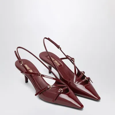 Miu Miu Slingback Deep Purple In Patent Leather With Buckles Women In Burgundy