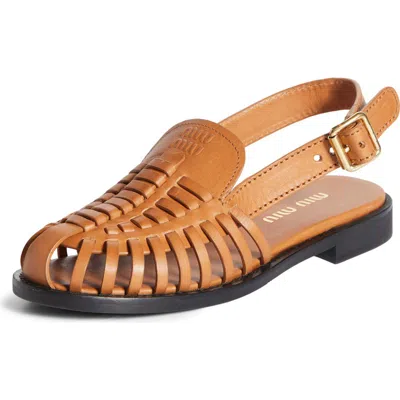 Miu Miu Slingback Huarache Sandal In Brown
