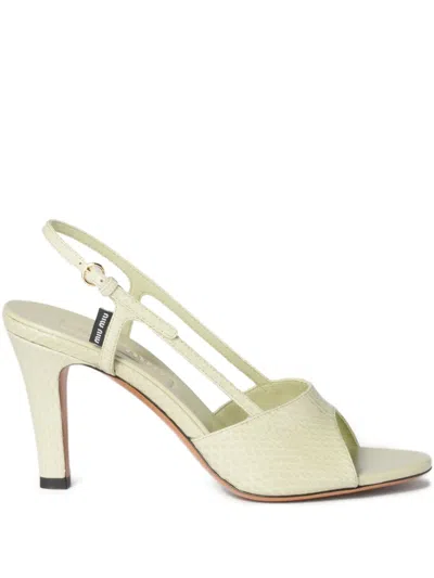 Miu Miu Slingback Leather Sandals In Green